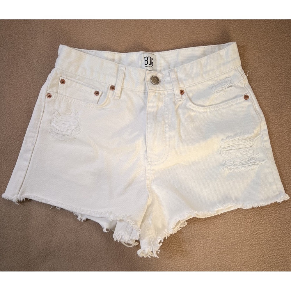 BDG Urban Outfitters High Rise White Distressed Summer Denim Shorts 27